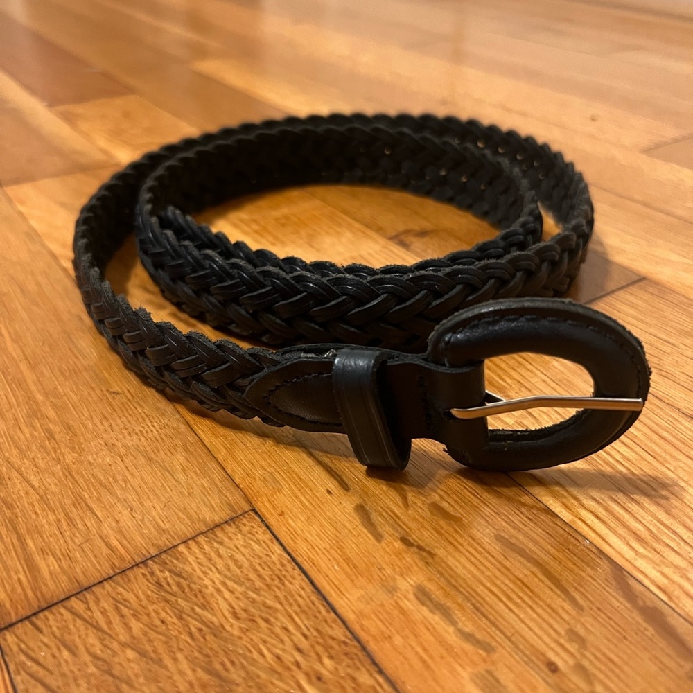 Dark Grey/Blue Genuine Leather Braided belt, XXL